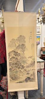 Japanese Scroll Hand Painting in Black Ink of a Landscape, Early 20th Century For Sale at 1stDibs
