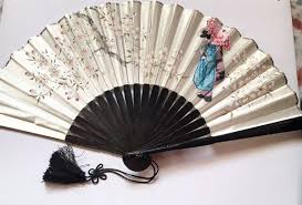 Vintage Oriental Scene Black Fan | eBay