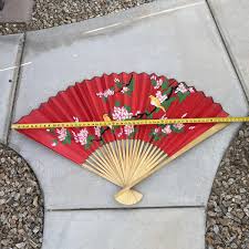 Vintage Hand Painted Asian Paper Fan Red Chinoiserie Floral ...