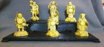 6 Vtg Chinese Longevity Gods Long Life Lucky Buddha Resin ...