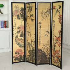 Chinese Calligraphy Design Wood & Bamboo Hinged 4 Panel ...