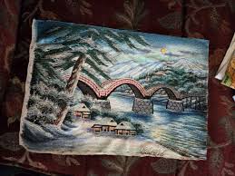 2 Vtg WWII Era Japanese Bunka Embroidery Pictures Night & Day Village Scenes | eBay