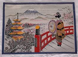 Japanese Scene Mt Fuji Colorful Embroidery Cloth Sew on ...