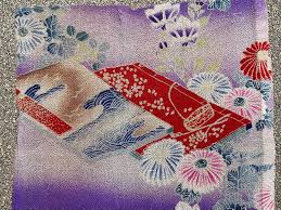 Japanese Antique Kimono Fabric, Silk, EDO-CHIRIMEN, Kiku ...