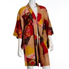 Vtg Japanese Asian Silk Short Haori Kimono Geometrics Red Orange Yellow Pink | eBay