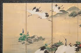 XL Meiji Era Japanese Byobu Screen "Landscape With Red ...