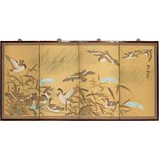 1970s "Ducks on the Pond" Chinese Silk Screen | Chairish
