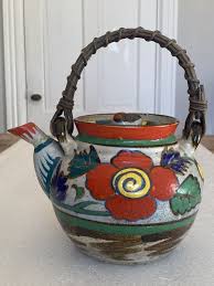 Early 20th Century Japanese Stoneware Colorful Teapot Wooden ...