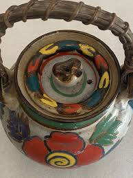 Early 20th Century Japanese Stoneware Colorful Teapot Wooden ...