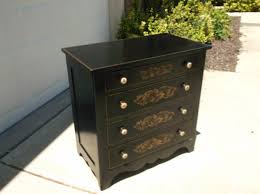 Hitchcock Style Black Painted Stenciled 4 Drawer Chest | eBay