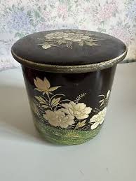 Antique Tin Jar /tea caddy/cocoa bus by “De Gruyter” Flowers & Cranes 1935 Rare | eBay