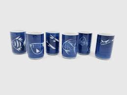 Vintage Cobalt Blue 6 Fish and Seaweed Sake Tea Cups Lot Set 3.5'' | eBay