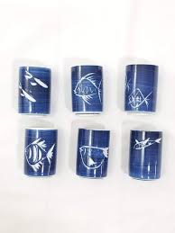 Vintage Cobalt Blue 6 Fish and Seaweed Sake Tea Cups Lot Set 3.5'' | eBay