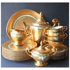 Gold Platinum Encrusted Porcelain 1930s 4 Cups 7 Saucers Vintage Czech. For Sale at Ruby Lane