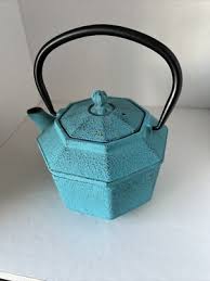 Vintage Cast Iron Teapot - Teal Turquoise Color With Black ...