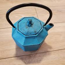 Octagonal Blue Cast Iron Enamel Lined Japanese Tea Pot ...