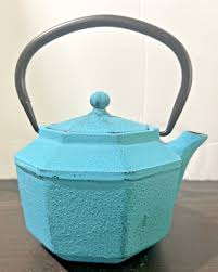 Cast Iron Tea Pot Teal Turquoise Teapot W Handle Metal Ware ...