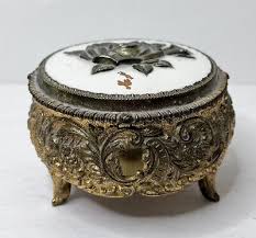 Vintage Rose Japanese Trinket Jewelry Box Gold Metal Footed Lined Ornate Flower | eBay