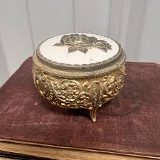 Vintage Gold Metal Embossed Jewelry Box With Rose Detailed Lid | Engagement Anniversary Present | Vintage Vanity Box W/ Lid | Unique Gifts - Etsy
