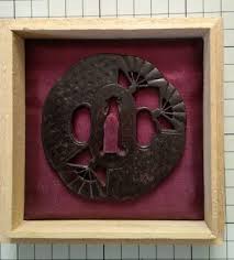 Japanese sword tsuba fan-shaped openwork shadow flower ...