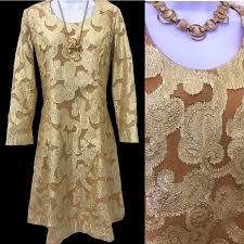 Vintage 1960's 1970's Chiffon Gold Metallic Tinsel Brocade ...