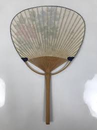 Japanese Washi Paper Fan Uchiwa Bamboo Frame Vtg Red Blue ...