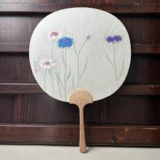 Japanese Uchiwa Hand Fan with Cornflowers, 1970s | Chairish