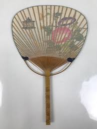 Japanese Washi Paper Fan Uchiwa Bamboo Frame Vtg Morning ...