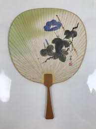 Japanese Paper Fan Uchiwa Vtg Wooden Handle Morning Glories ...