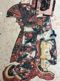 Antique Japanese Edo Art Woodblock Print Pair Ukiyo-e Women Kimono Mother Framed - Ellis Antiques