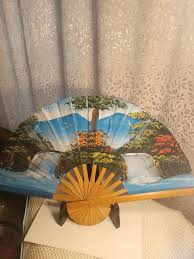 Bamboo With Hand Painted Multi-colors on Fabric Ocean/mountains/trees/plants and Waterfall Hand Fan - Etsy