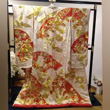 Japanese Uchikake Luxurious Wedding Bridal Kimono Handfans Cranes Embroidered | eBay