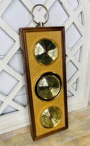 Vintage Wooden Weather Station Barometer Thermometer Wall ...