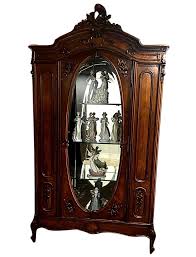 Antique Display Cabinet, Armoire, Carved Wood, Mirror ...