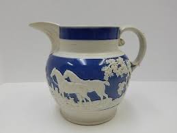 Antique Turner Pottery Blue Jasperware Pitcher Fox Hunting Scene AS-IS | eBay