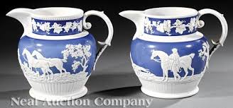 Lot - Near Pair of Adams Jasperware Pitchers