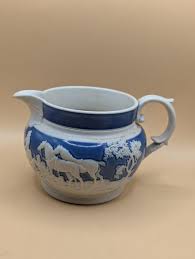 English Milk Pitcher Copeland Style Pottery White on Blue in Relief Hunter Scene - Etsy New Zealand