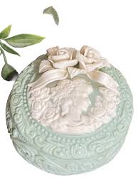 VTG JTS Jasperware - Green & White Cameo Footed Trinket Box ...