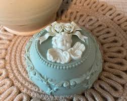 Vintage Jasperware Green Cherub Trinket Box Green 4.25"w X ...