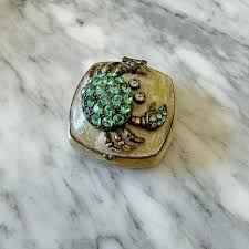 Vintage Green Rhinestone Small Trinket Pill Box Rare... | Depop