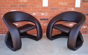 Pair of Mid Century Modern Dark-Brown Textured Faux Leather Ribbon Chairs | eBay