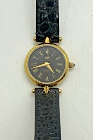 JAZ Paris Y28E83 Women's Round Watch Gold Tone Black Leather ...