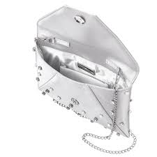 Womens Cole Silver Crystal Adorned Square Envelope Clutch ...