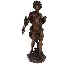 Bronze Sculpture Young Man Branch Palm Signed Moreau 19th ...