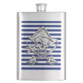 Chrome Pirate Skull Nautical Print Hip Flask | Zazzle