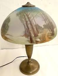 Antique 1920's Pairpoint Style Table Lamp Reverse Painted Glass Shade | eBay