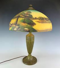 Sold at Auction: Antique Reverse Painted "Landscape" Lamp C. 1920s