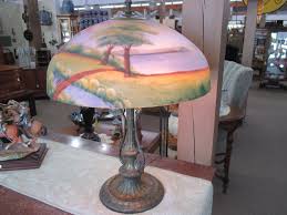Beautiful Reverse Painted Table Lamp - Valley 65 Antiques