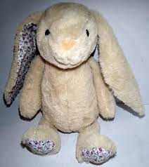 KellyToy Beige Bunny Plush Rabbit with Rattle Rose Pattern ...