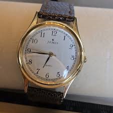 Vtg Jemis Watch Mens ? Unisex Gold Tone Leather Faux ...